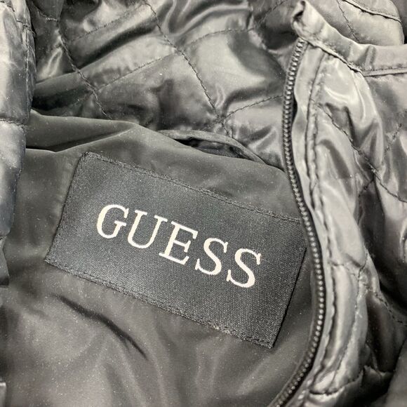 Guess Faux Fur Lined Hooded Puffer Jacket Size XL Womens Solid Black Winter Cold - Picture 3 of 11